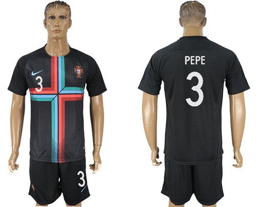 Portugal #3 Pepe Black Training Soccer Country Jersey